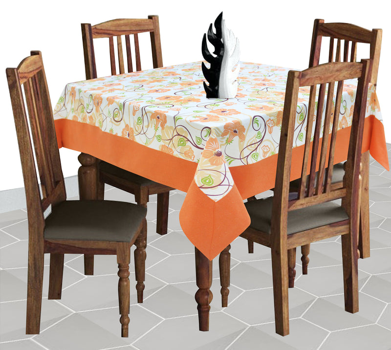 Cotton Orange Floral with Attached Border Table Cloths Pack of 1 - (2 to 8 Seaters)