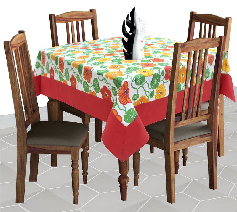 Cotton Green & Orange Floral with Attached Border table Cloths Pack of 1 - (2 to 8 Seaters)