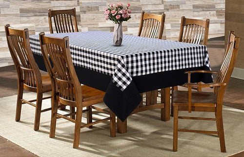 Cotton Gingham Check Black with Attached Border Table Cloths Pack of 1 - (2 to 8 Seaters)