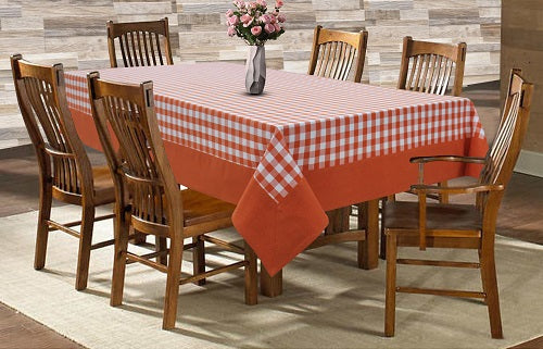 Cotton Gingham Check Orange with Attached Border Table Cloths Pack of 1 - (2 to 8 Seaters)