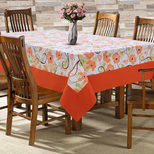Cotton Orange Floral with Border 6 Seater Table Cloths Pack of 1 freeshipping - Airwill