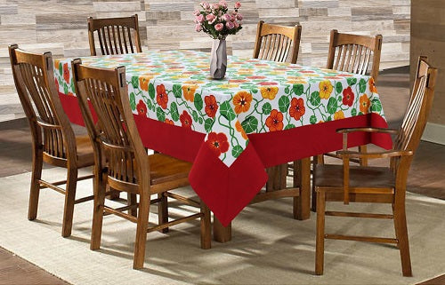 Cotton Green & Orange Floral with Attached Border table Cloths Pack of 1 - (2 to 8 Seaters)