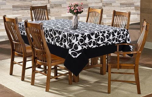 Cotton Black Panda with Attached Border Table Cloths Pack of 1 - (2 to 8 Seaters)