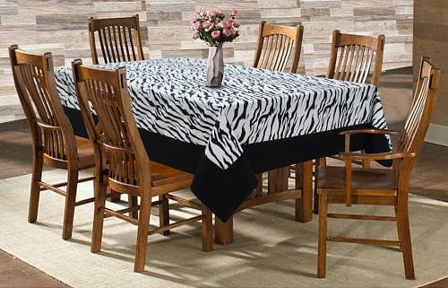 Cotton White Tiger Stripe with Attached Border Table Cloths Pack of 1 - (2 to 8 Seaters)