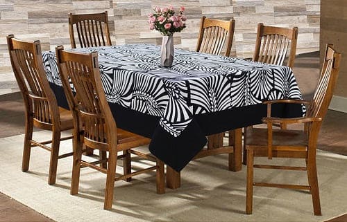 Cotton Black Zebra with Attached Border Table Cloths Pack of 1 - (2 to 8 Seaters)