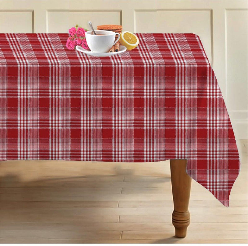 Cotton Track Dobby Red Table Cloths Pack Of 1 - (2 to 8 Seaters)