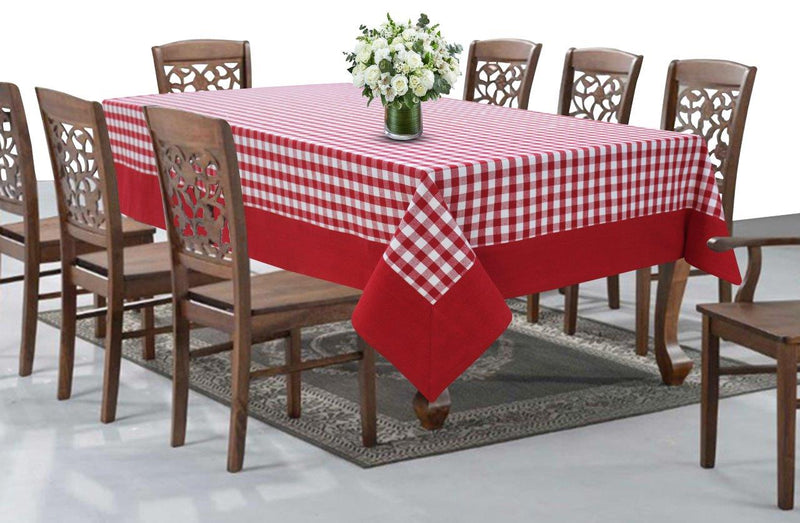 Cotton Gingham Check Red with Attached Border Table Cloths Pack of 1 - (2 to 8 Seaters)