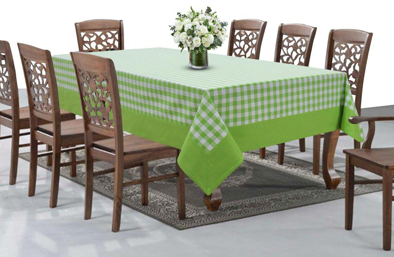 Cotton Gingham Check Green with Attached Border Table Cloths Pack of 1 - (2 to 8 Seaters)