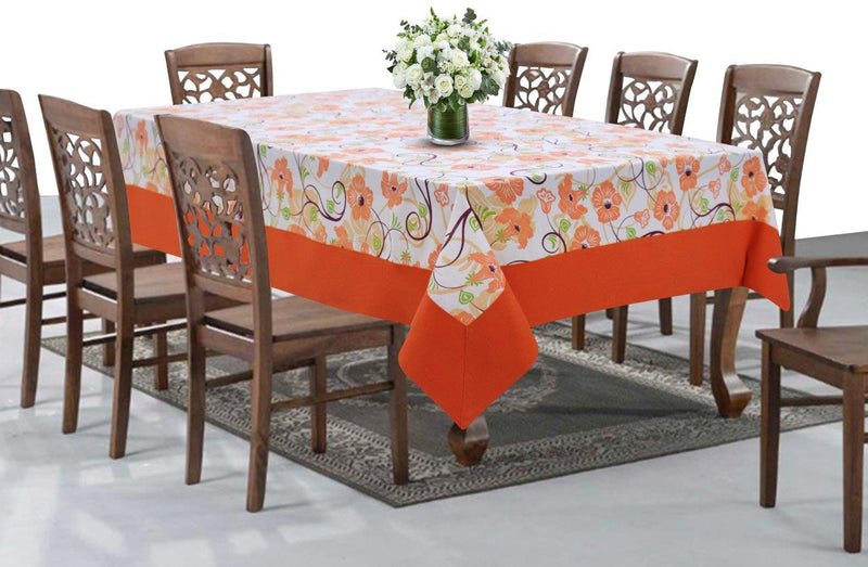 Cotton Orange Floral with Attached Border Table Cloths Pack of 1 - (2 to 8 Seaters)