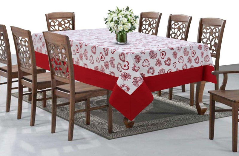 Cotton Red Heart with Attached Border Table Cloths Pack of 1 - (2 to 8 Seaters)