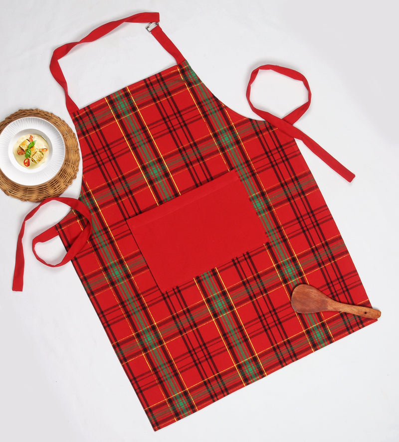 Cotton Christmas Check Free Size with Adjustable Buckle - Apron, Pack Of 1