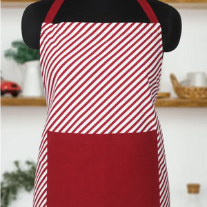 Cotton Xmas Candy Stripe Maroon Piping Free Size Apron