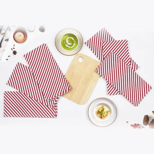 Cotton Xmas Candy Stripe Maroon Piping Kitchen Towels Pack Of 3