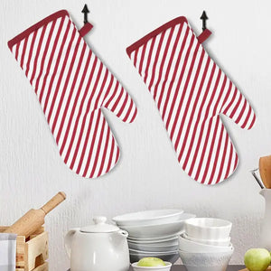 Cotton Xmas Candy Stripe Maroon Piping Oven Gloves Pack Of 2
