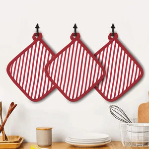Cotton Candy Stripe Maroon Piping Pot Holders Pack Of 3