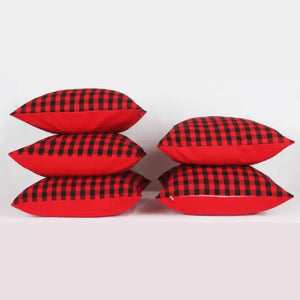 Cotton Christmas Check Black with Red Cushion Covers