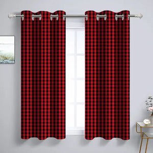 Cotton Christmas Check Black with Red 7ft Door Curtains Pack Of 2