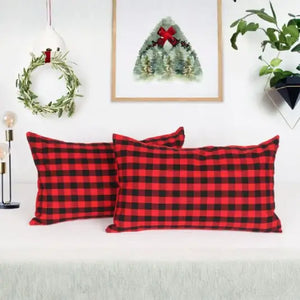 Cotton Christmas Check Black with Red Pillow Covers Pack Of 2