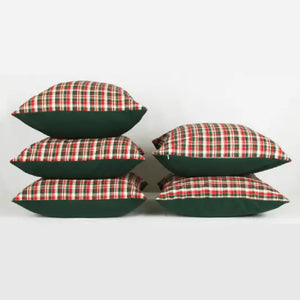 Cotton Christmas Check Green with Red Cushion Covers