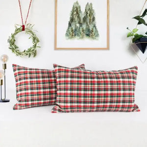 Cotton Christmas Check Green with Red  Pillow Covers Pack Of 2
