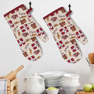 Cotton Xmas Gift box Maroon Oven Gloves Pack Of 2