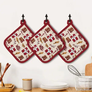 Cotton Xmas Gift Box Maroon Pot Holders Pack Of 3
