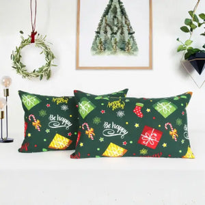 Cotton Xmas Gift Box Pillow Covers Pack Of 2
