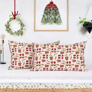 Cotton Xmas Gift Box Maroon Pillow Covers Pack Of 2