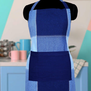 Cotton 4 Way Dobby Blue With Solid Pocket Free Size Apron