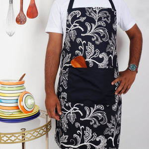 Cotton Black Flower With Solid Pocket Free Size Apron