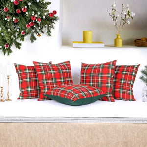 Cotton Xmas Check Red with Green Cushion Covers