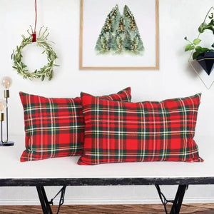 Cotton Christmas Check Red with Green Pillow Covers Pack Of 2