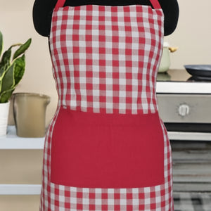 Cotton Gingham Check Pink with Solid Pocket Free Size Apron