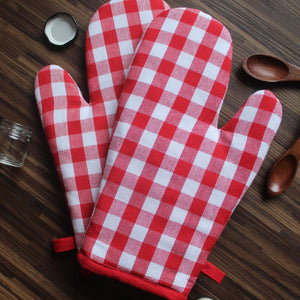Cotton Gingham Check Red Oven Gloves Pack Of 2