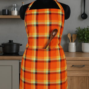 Cotton Iran Check Orange Free Size Apron