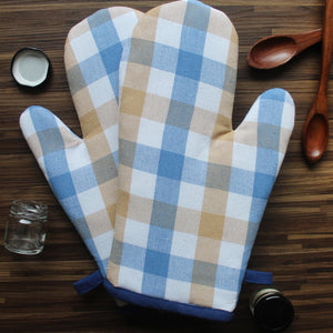Cotton Lanfranki Blue Check Oven Gloves Pack Of 2