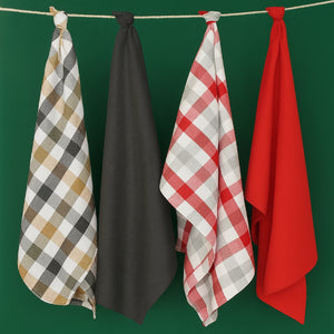 Cotton Lanfranki Red and Grey Check Kitchen Towels Pack Of 4 freeshipping - Airwill