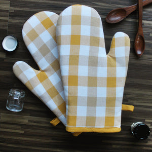 Cotton Lanfranki Yellow Check Oven Gloves Pack Of 2