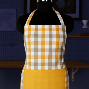 Cotton Lanfranki Yellow with Solid Pocket Check Free Size Apron