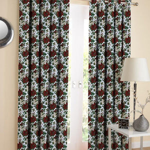 Cotton Maroon Flower 7ft Door Curtains Pack Of 2