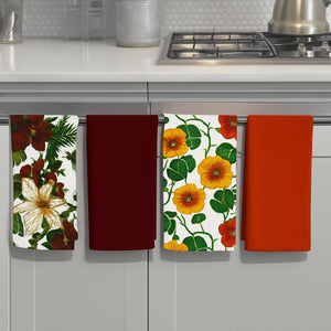 Cotton Maroon and Orange Flower Kitchen Towels Pack Of 4 freeshipping - Airwill