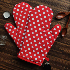 Cotton Red Polka Dot Oven Gloves Pack of 2