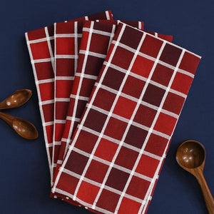 Cotton Xmas Check Red Kitchen Towels Pack Of 4 freeshipping - Airwill