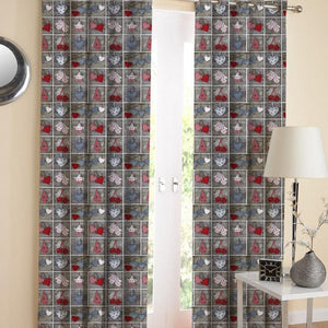 Cotton Xmas Heart 7ft Door Curtains Pack Of 2