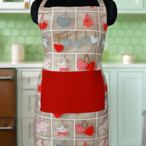 Cotton Xmas Heart With Solid Pocket Free Size Apron