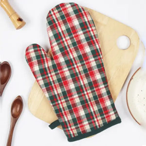 Cotton Christmas Check Green with Red Oven Gloves Pack Of 2