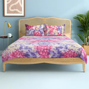 Cotton Holi Designs Purple Double Bedsheet With 2 Pillow Covers Pack Of 3