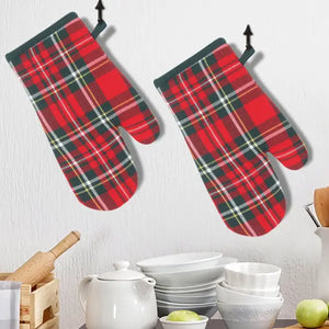 Cotton Christmas Check Red with Green Pipe Oven Gloves Pack Of 2