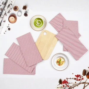 Cotton Xmas Candy Stripe Red Piping Kitchen Towels Pack Of 3