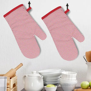 Cotton Xmas Candy Stripe Red Piping Oven Gloves Pack Of 2